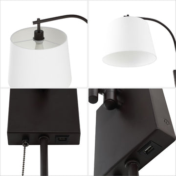 Gosling 22.5" Mid-Century Modern Plug-In or Hardwired Iron LED Gooseneck Swing Arm Wall Sconce with Pull-Chain and USB Charging Port - JONATHAN Y